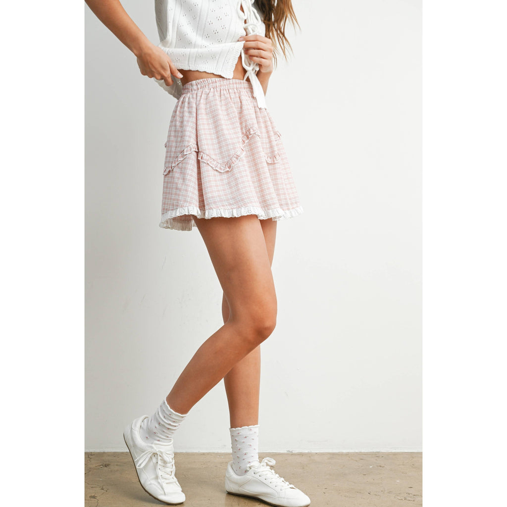 Vintage Check Mini Skirt with Lace Trim