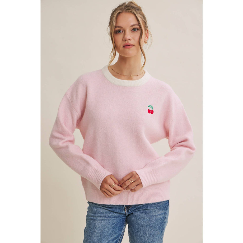 Paris Cafe Soft Touch Wool Blend Contrast Embroidery Sweater