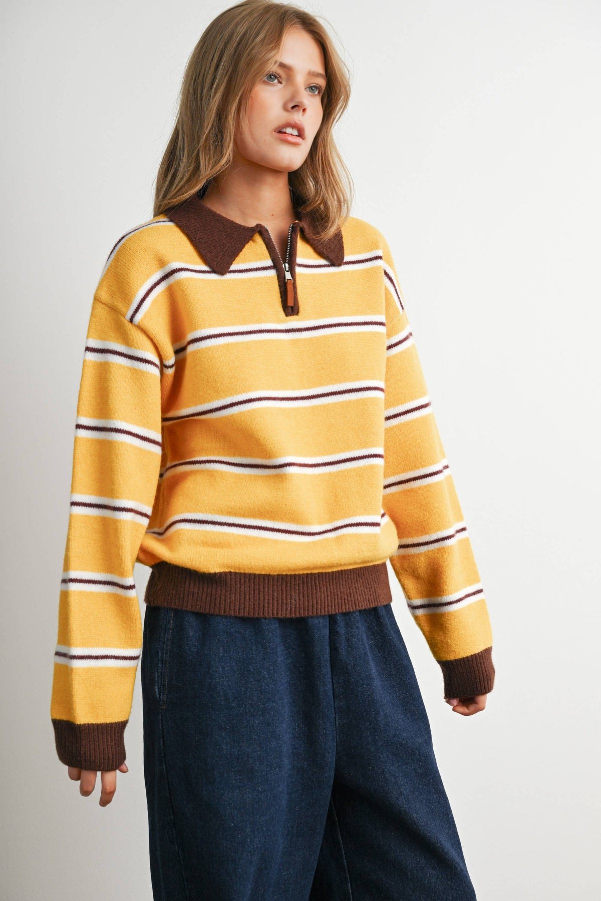Retro Stripe Quarter-Zip Sweater
