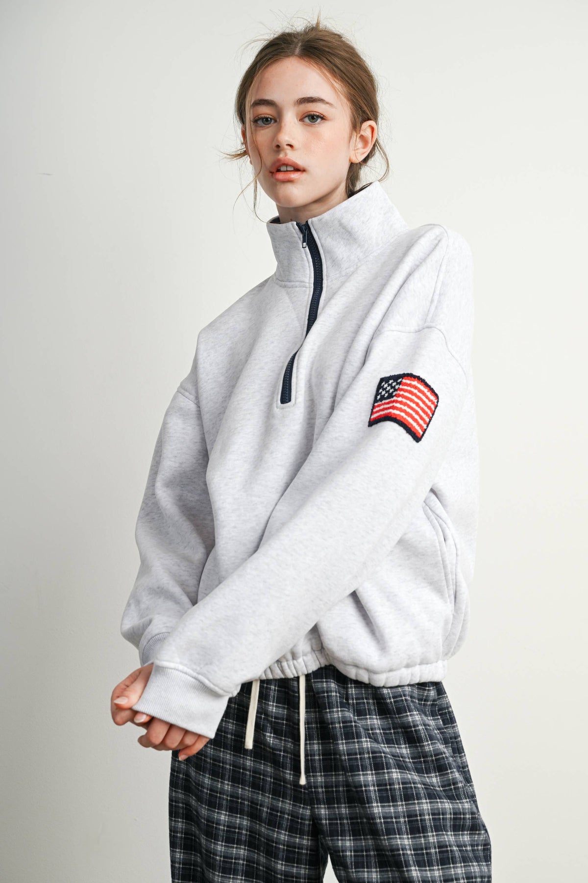 Heather Flag-Patch Half-Zip Pullover
