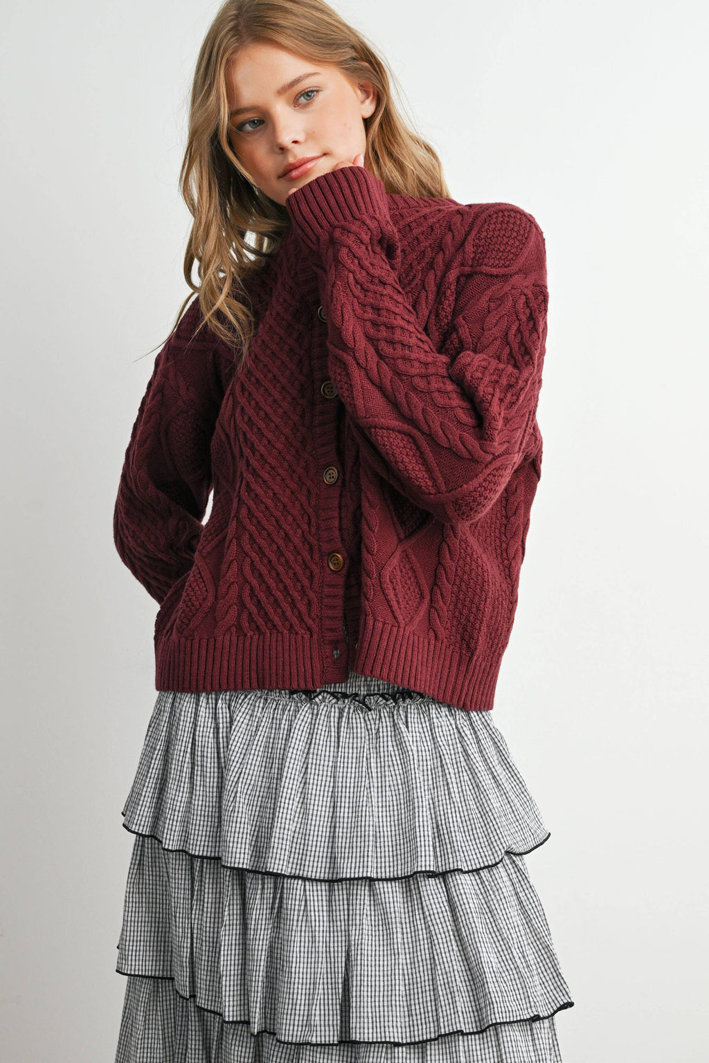Emerald Green Cable Knit Cardigan
