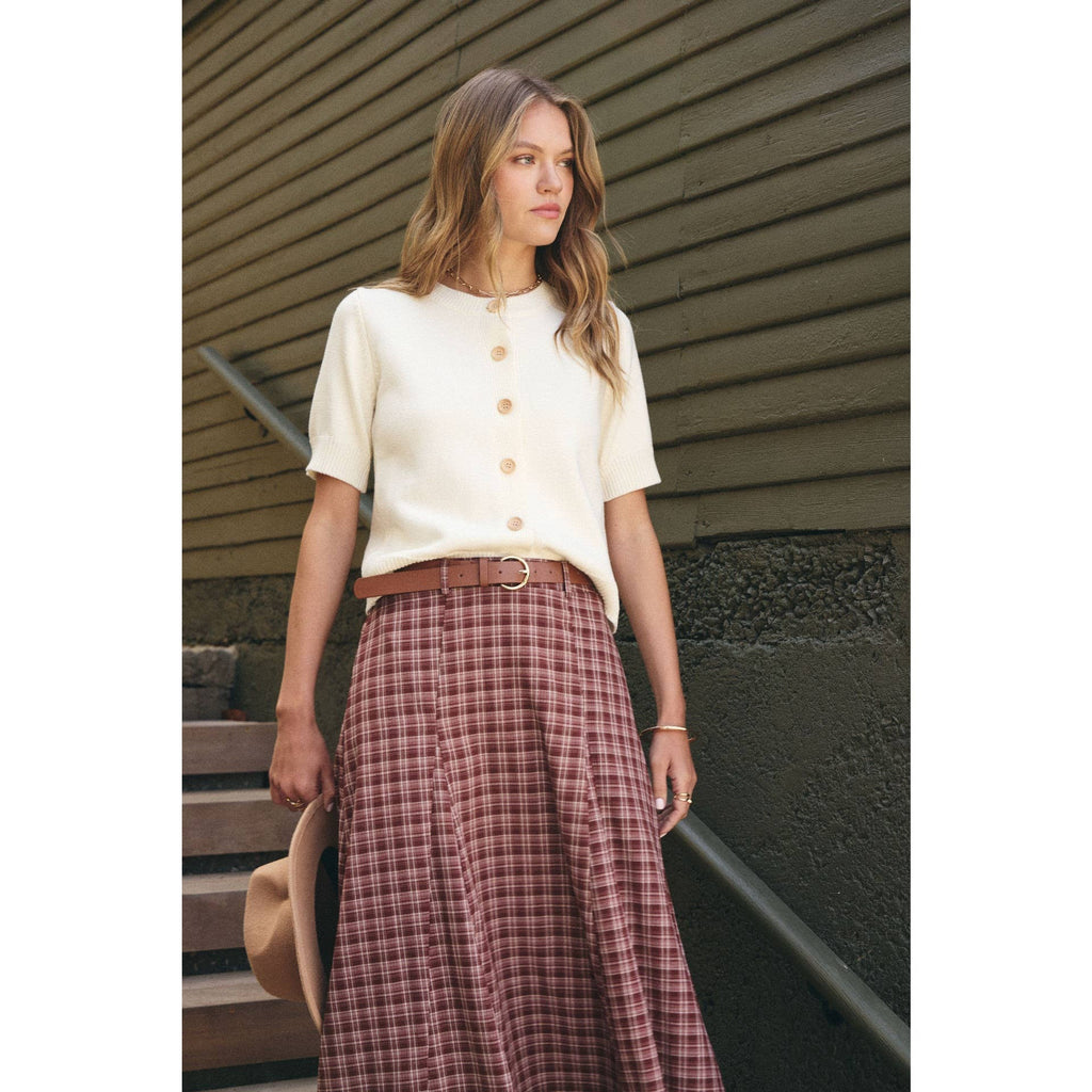 Maple Trail Heritage Plaid Flare Maxi Skirt with Belt