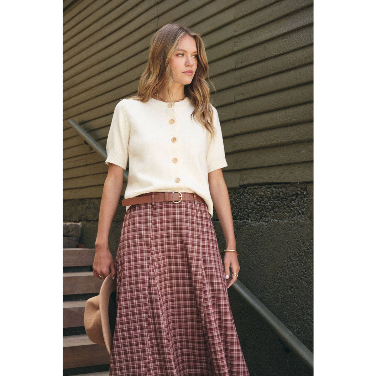 Maple Trail Heritage Plaid Flare Maxi Skirt with Belt