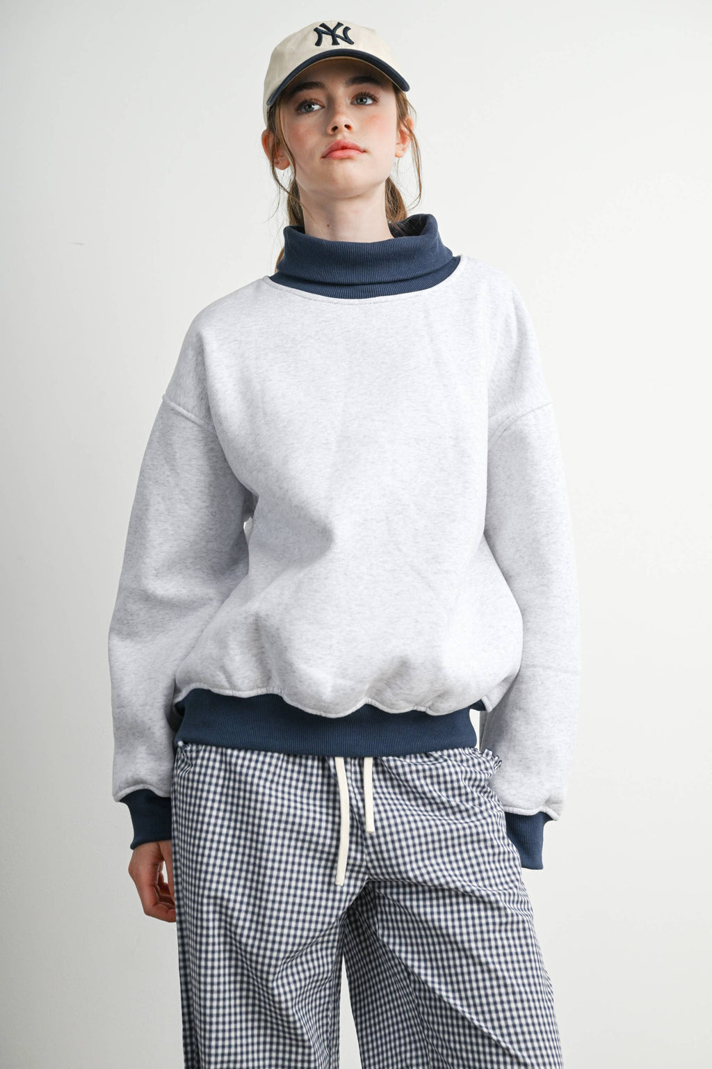 Cozy Contrast Turtleneck Sweatshirt