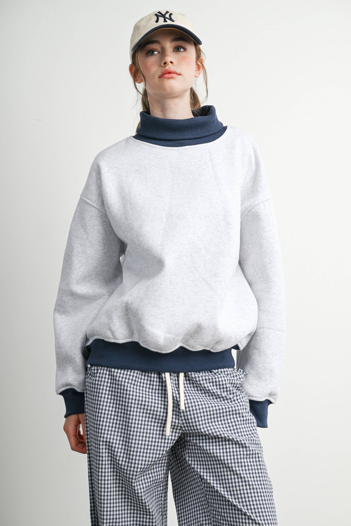 Cozy Contrast Turtleneck Sweatshirt