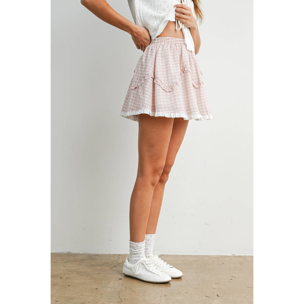 Vintage Check Mini Skirt with Lace Trim