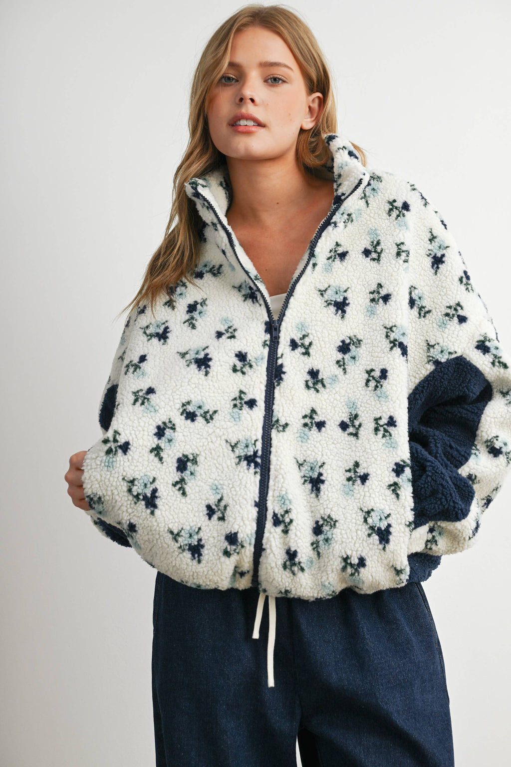 Bluebell Floral Sherpa Fleece Zip Jacket