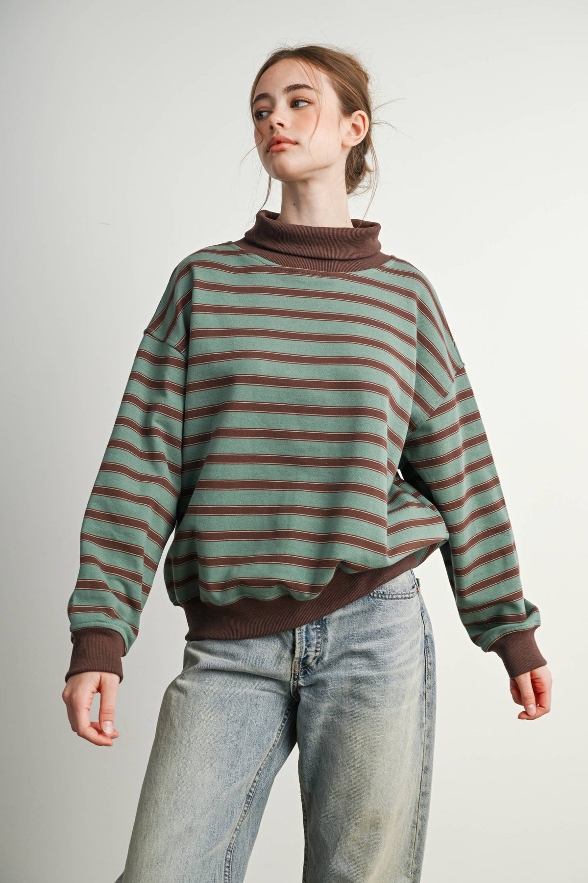 Striped Turtleneck Sweatshirt