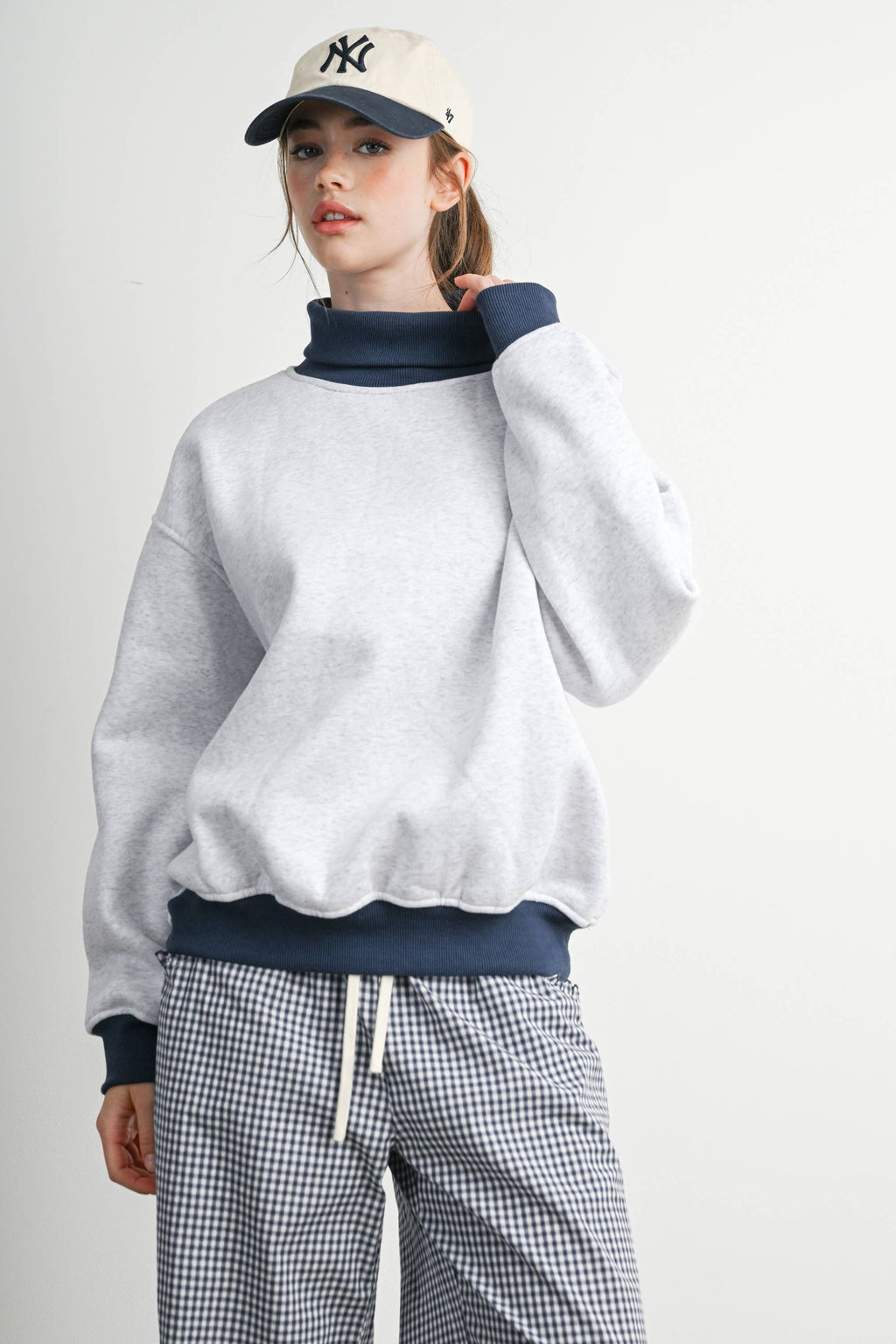 Cozy Contrast Turtleneck Sweatshirt