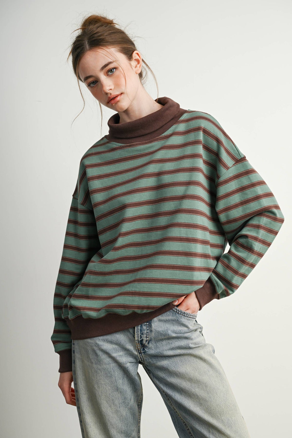 Striped Turtleneck Sweatshirt