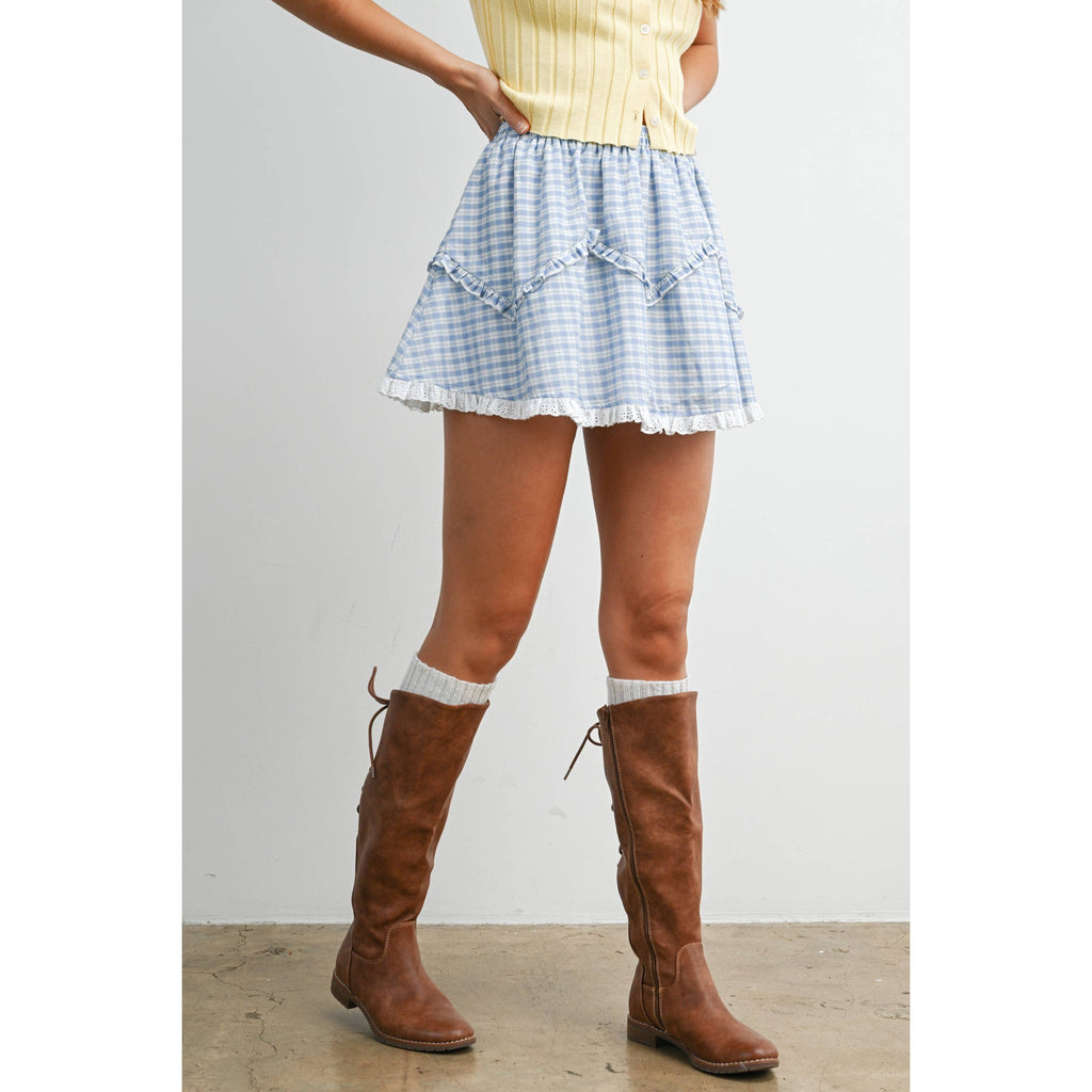 Vintage Check Mini Skirt with Lace Trim