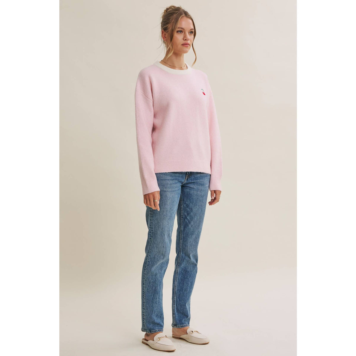 Paris Cafe Soft Touch Wool Blend Contrast Embroidery Sweater