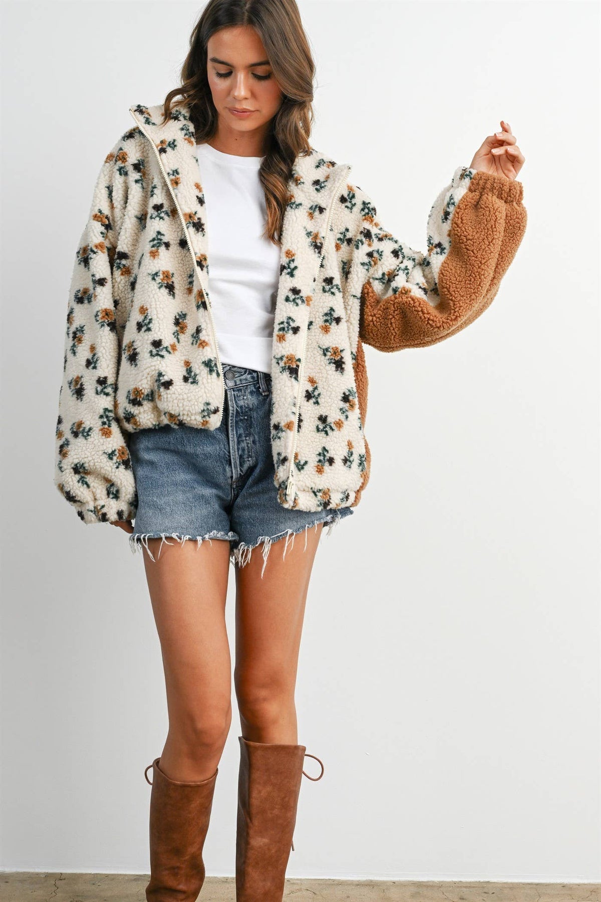 Bluebell Floral Sherpa Fleece Zip Jacket