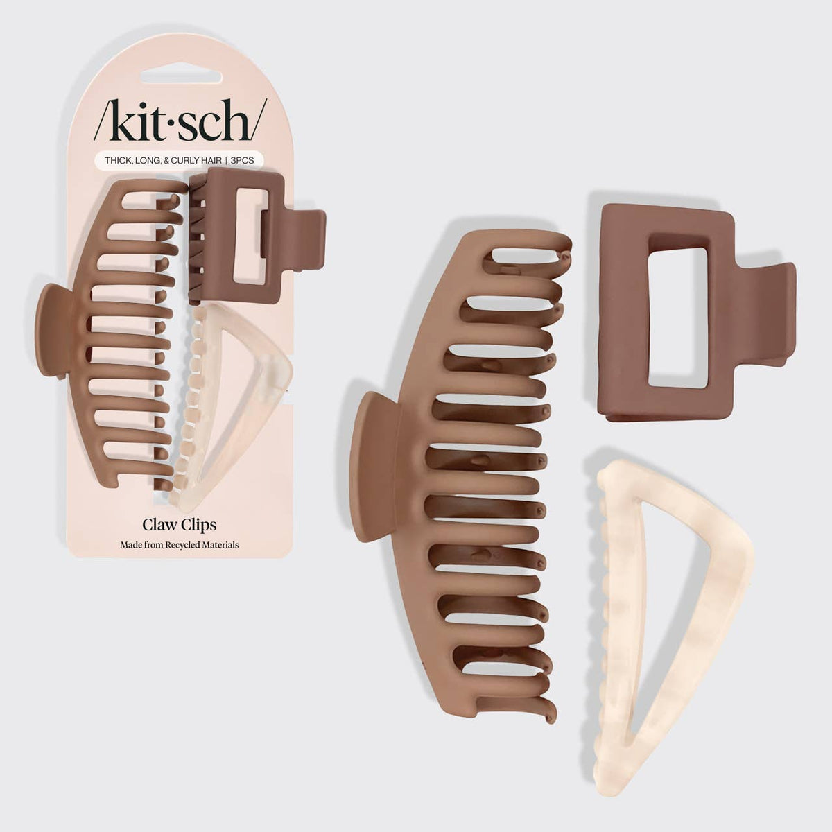 Recycled Plastic Assorted Claw Clip 3pc - Oversized