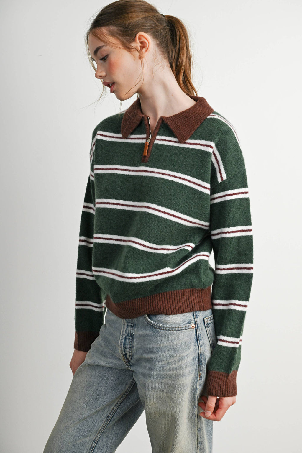 Retro Stripe Quarter-Zip Sweater