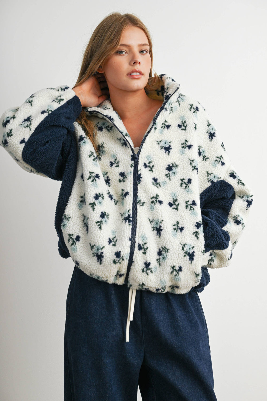 Bluebell Floral Sherpa Fleece Zip Jacket