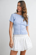 Ribbed Short Sleeve Buttoned Top