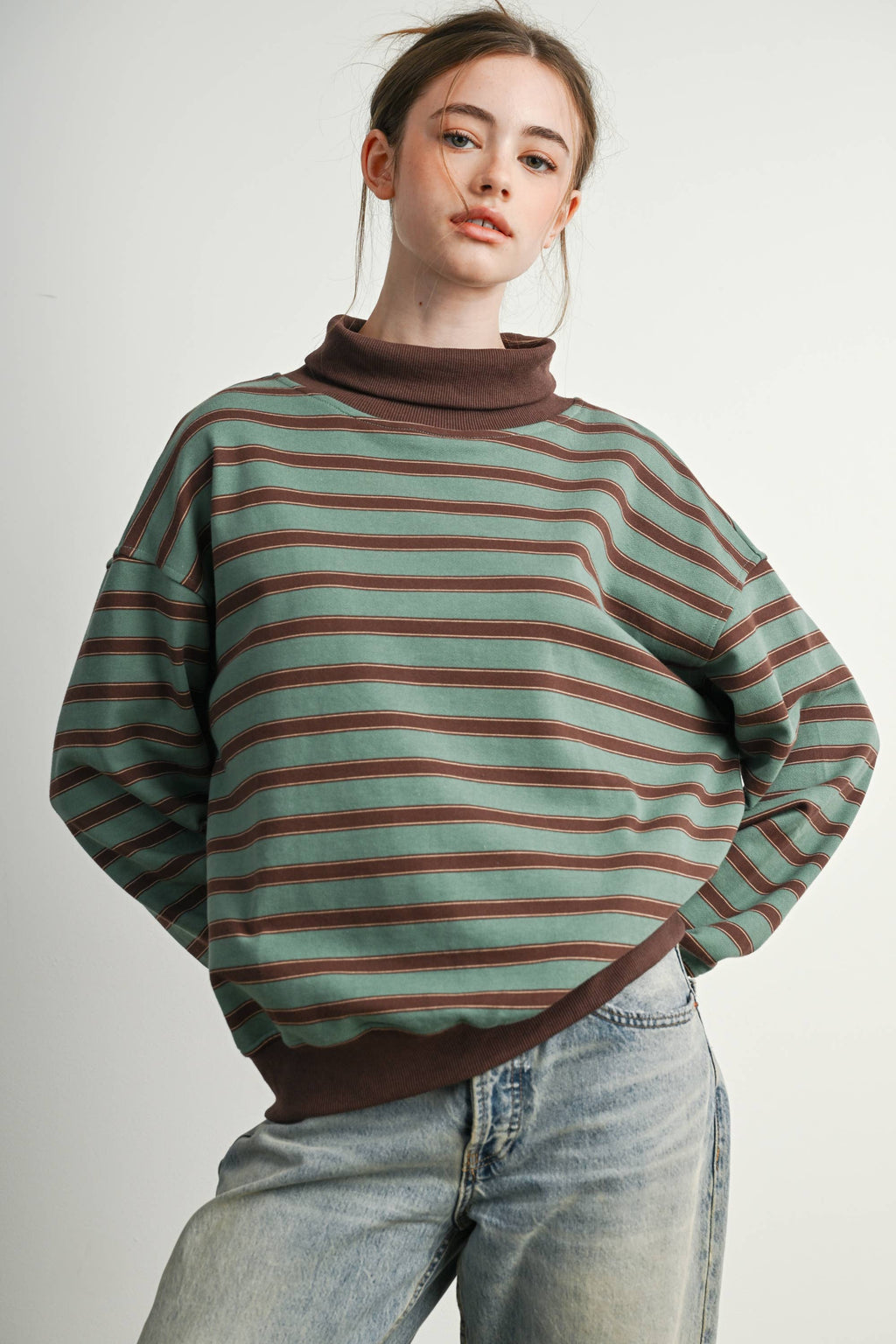 Striped Turtleneck Sweatshirt