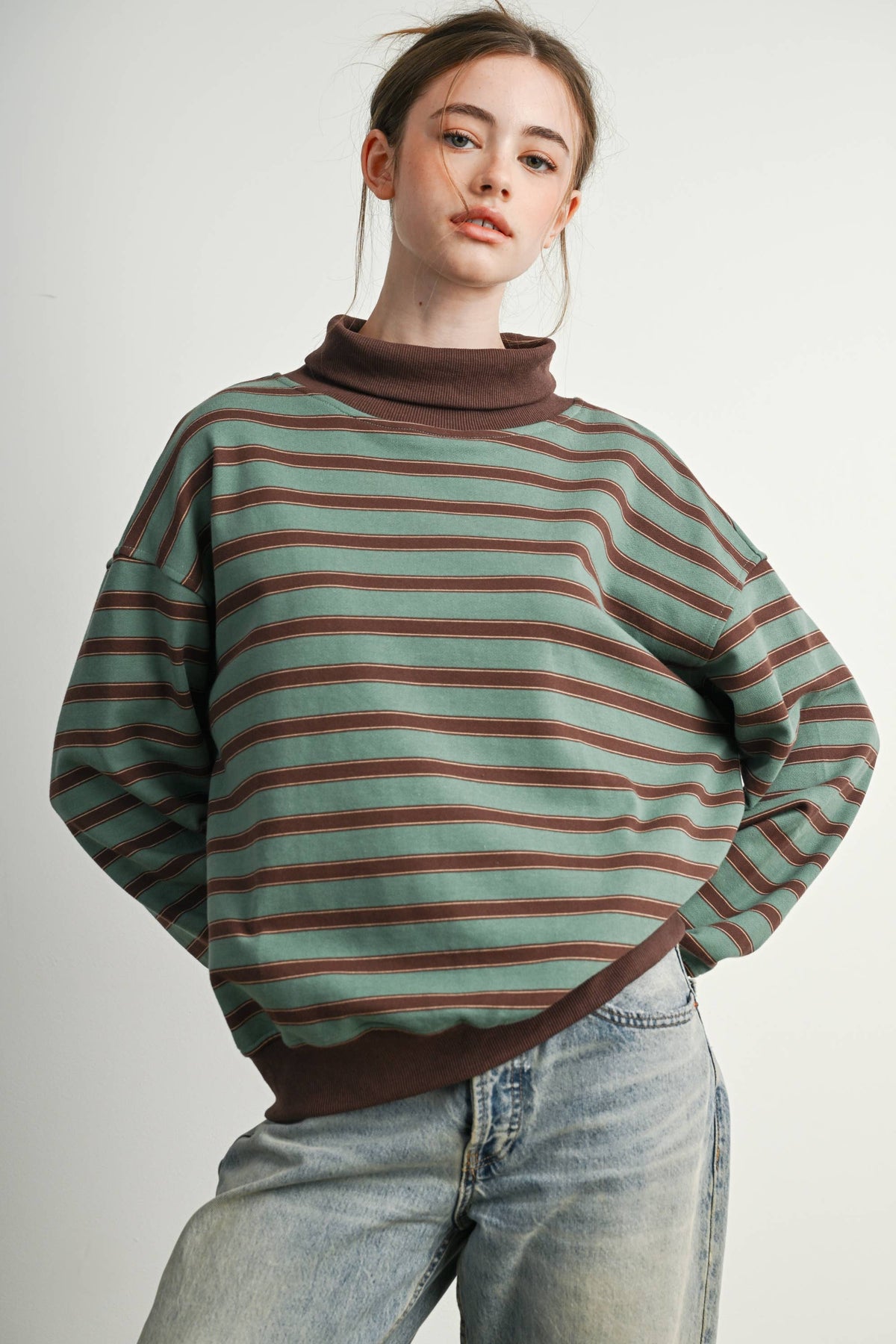 Striped Turtleneck Sweatshirt