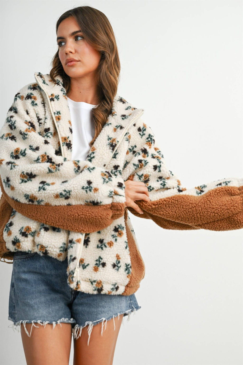 Bluebell Floral Sherpa Fleece Zip Jacket