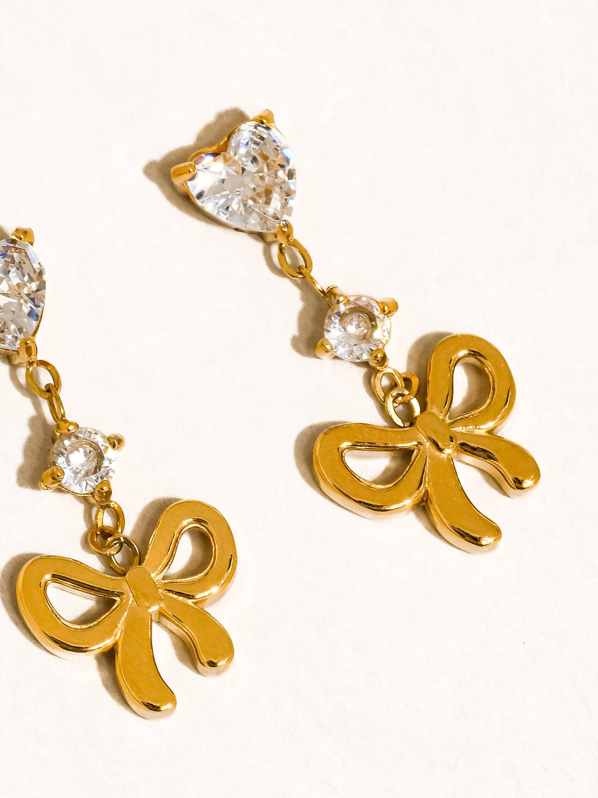 Clarette 18K Gold Non-Tarnish CZ Bow Drop Earrings