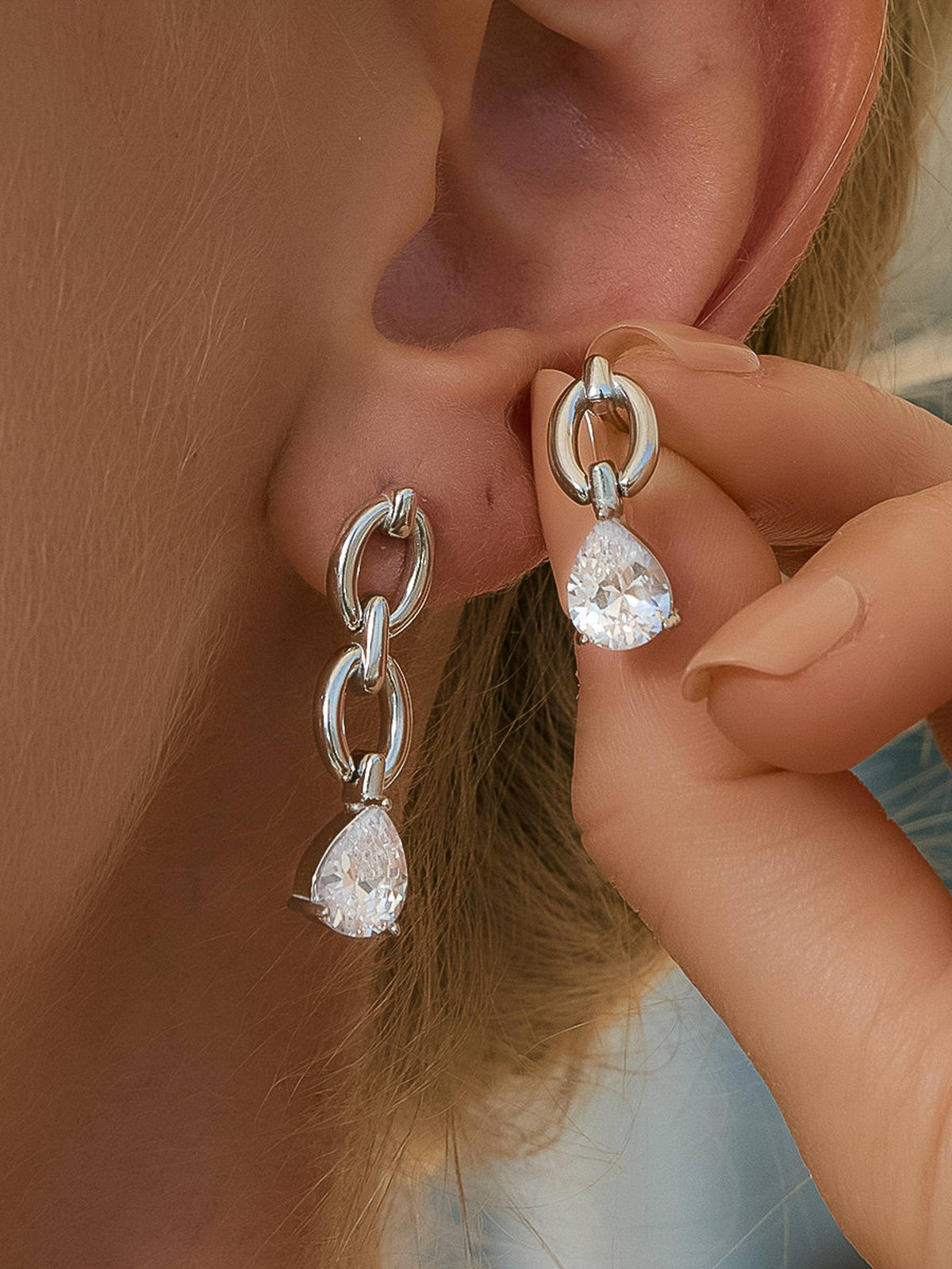 Corsica 18K Gold Non-Tarnish CZ Teardrop Mismatch Earrings