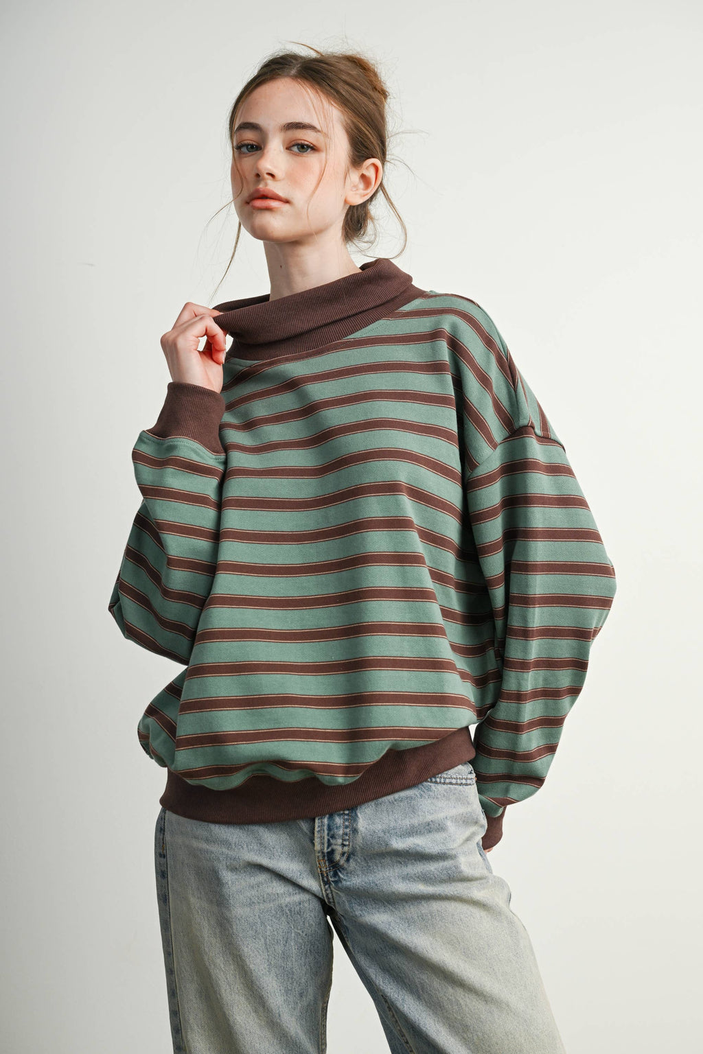 Striped Turtleneck Sweatshirt