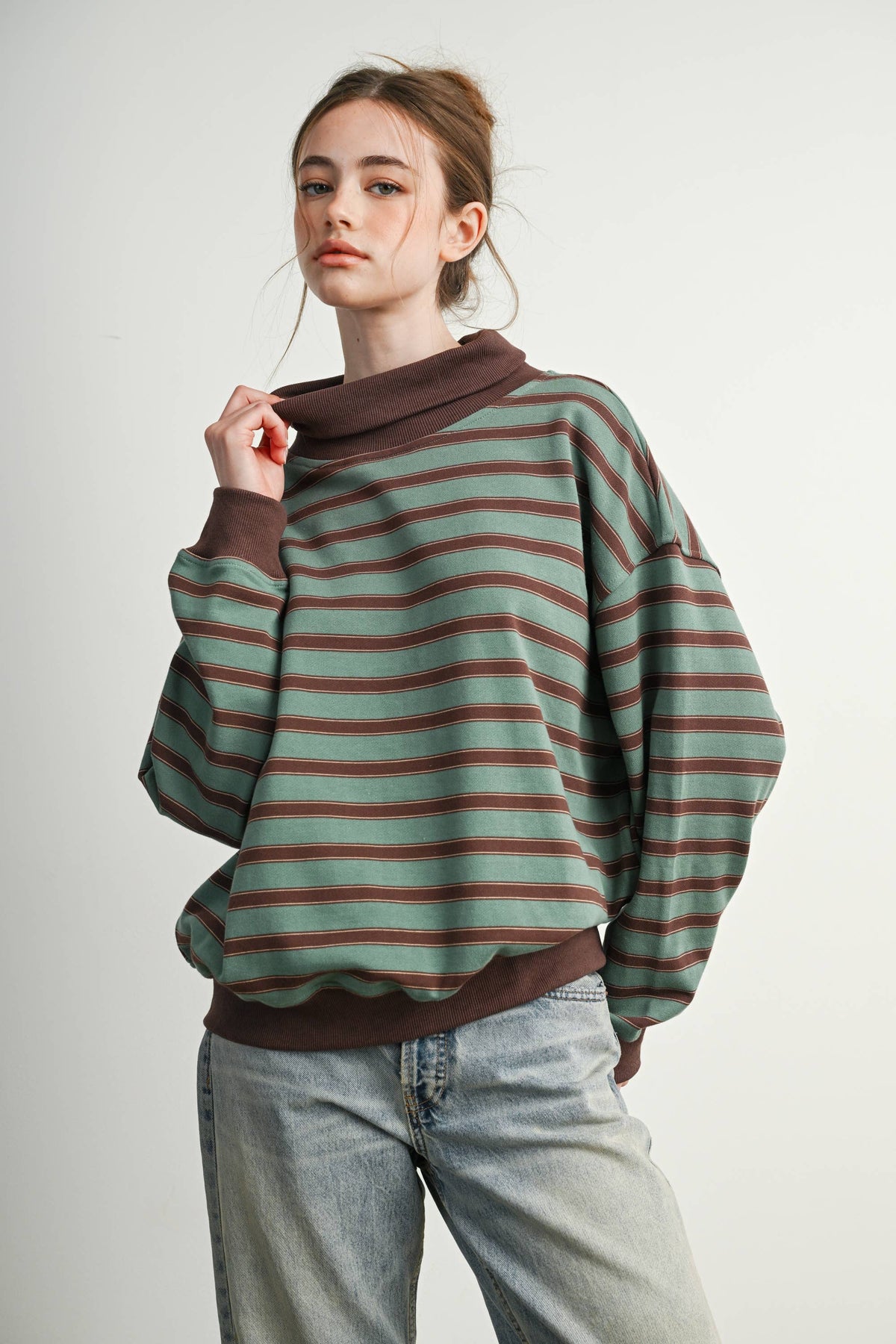 Striped Turtleneck Sweatshirt
