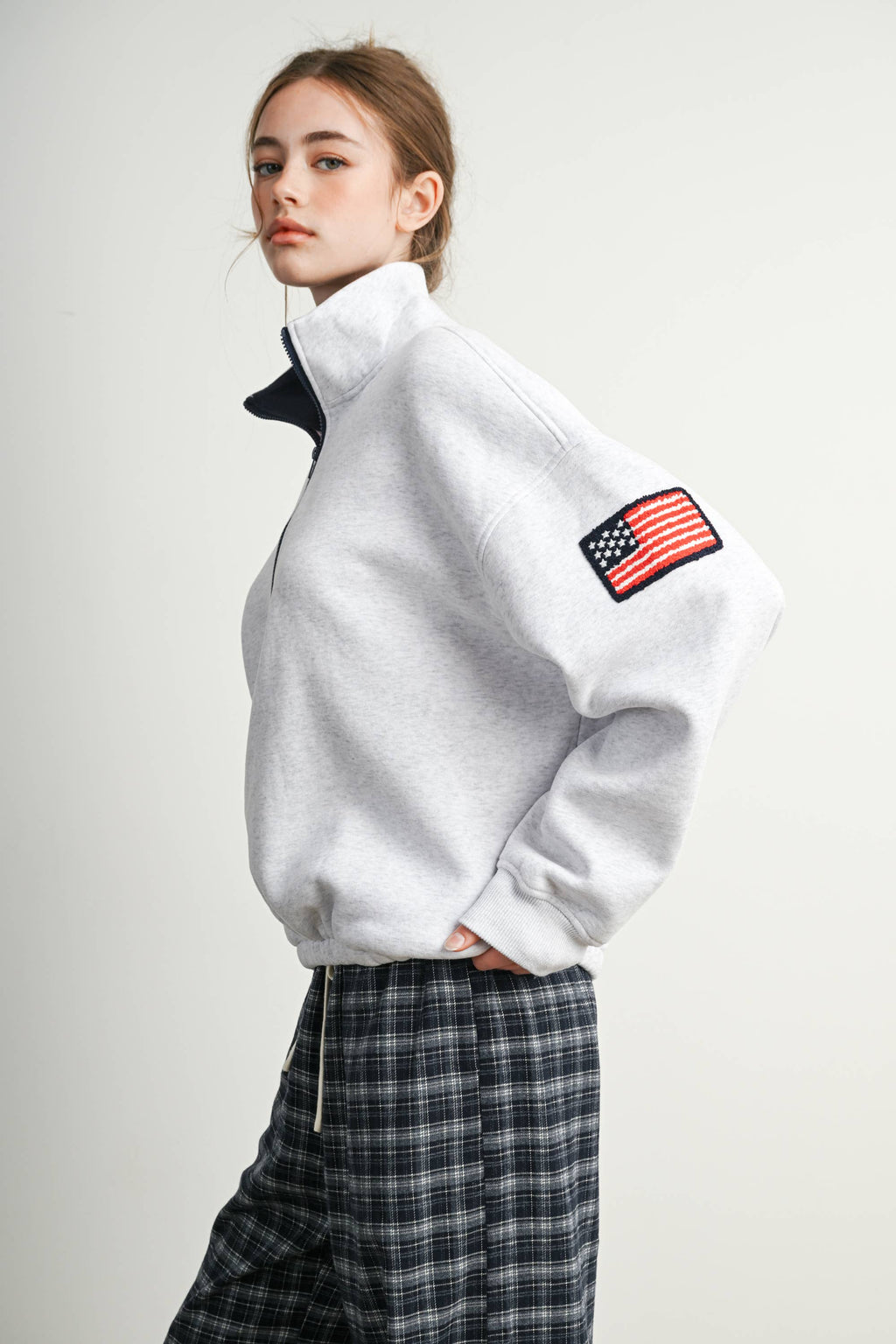 Heather Flag-Patch Half-Zip Pullover