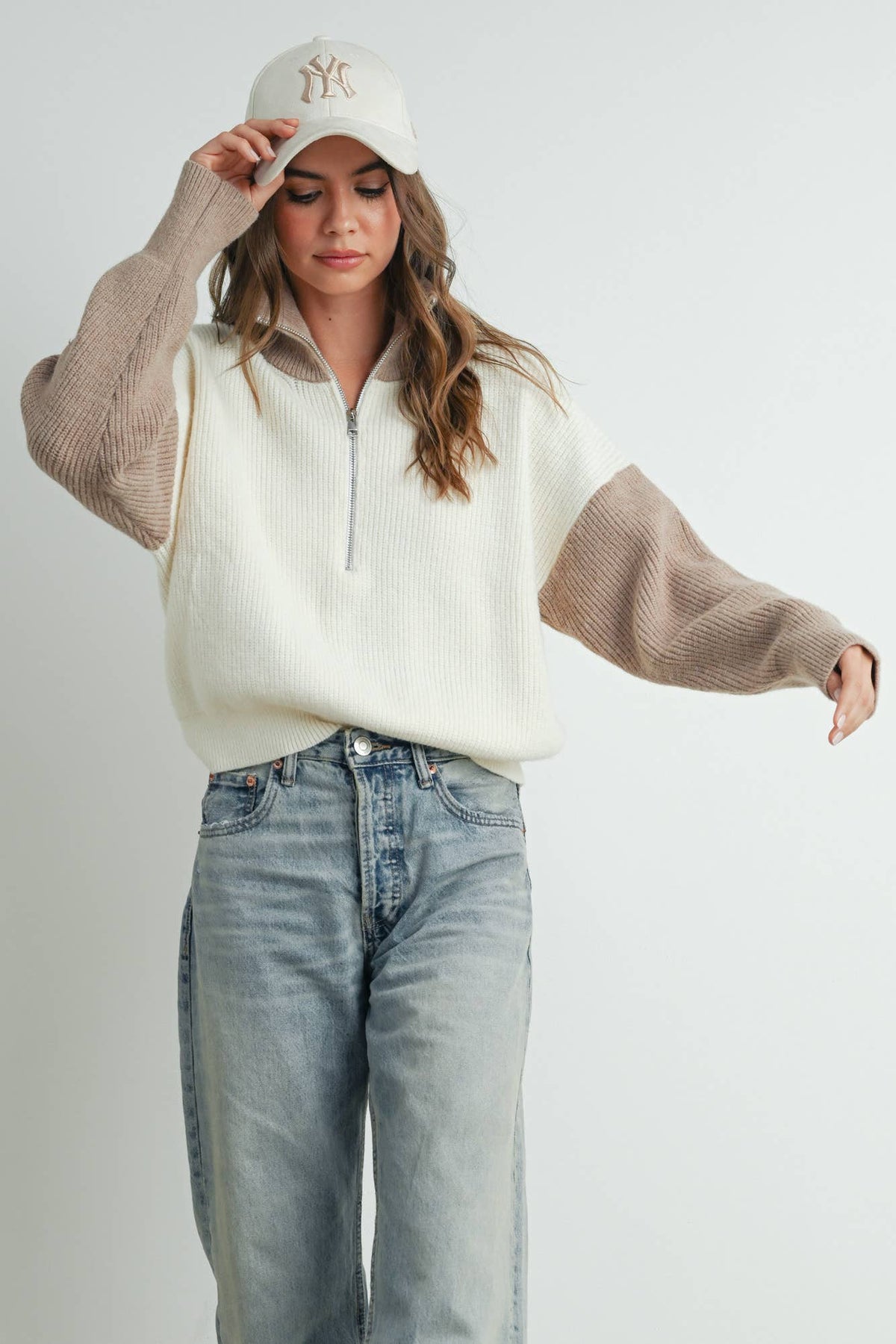 Color Block Collar Half Zipper Pullover Sweater