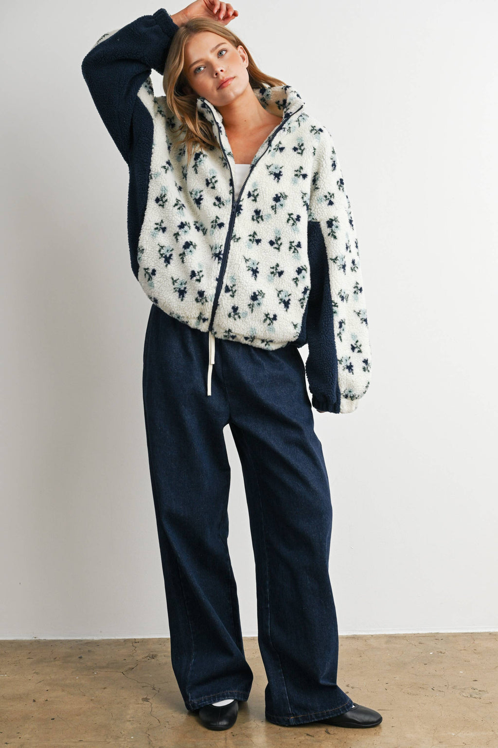 Bluebell Floral Sherpa Fleece Zip Jacket