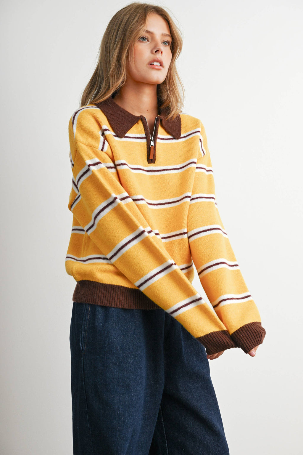 Retro Stripe Quarter-Zip Sweater