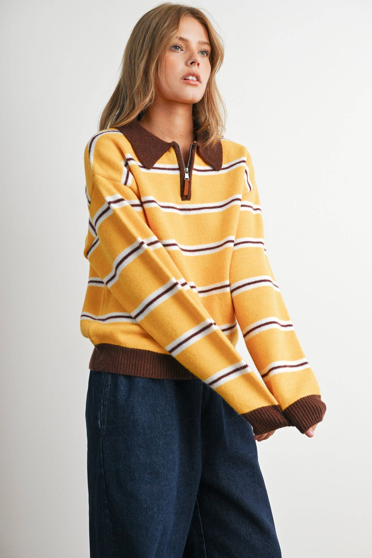 Retro Stripe Quarter-Zip Sweater