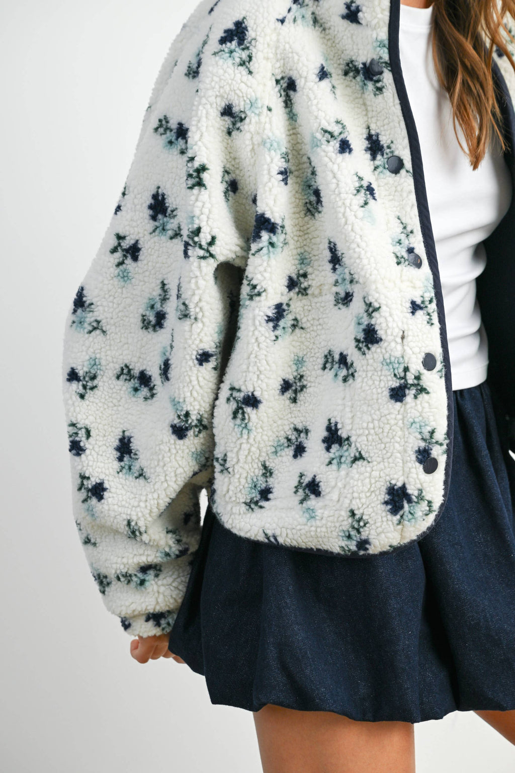 The Willow Floral Sherpa Fleece Snap Jacket