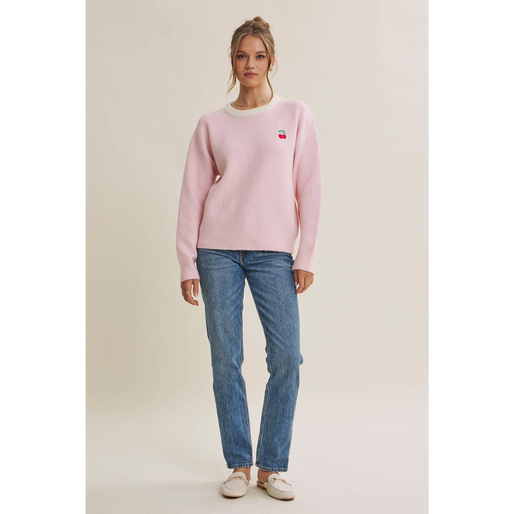 Paris Cafe Soft Touch Wool Blend Contrast Embroidery Sweater