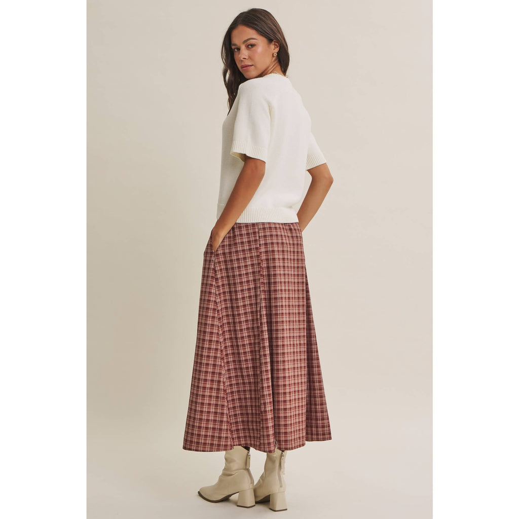 Maple Trail Heritage Plaid Flare Maxi Skirt with Belt