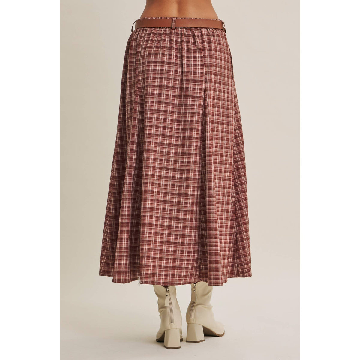 Maple Trail Heritage Plaid Flare Maxi Skirt with Belt