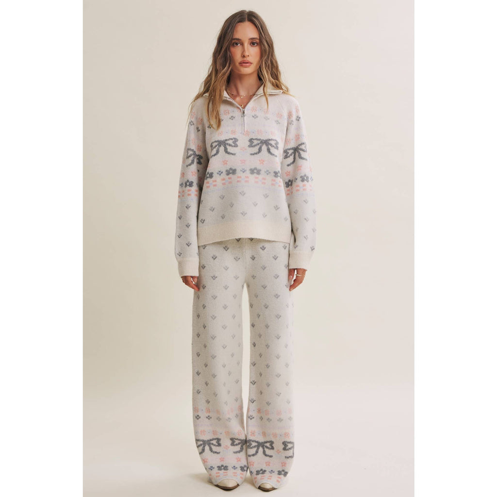 Nordic Bow Fair Isle Jacquard Wool Blend Sweater Pants