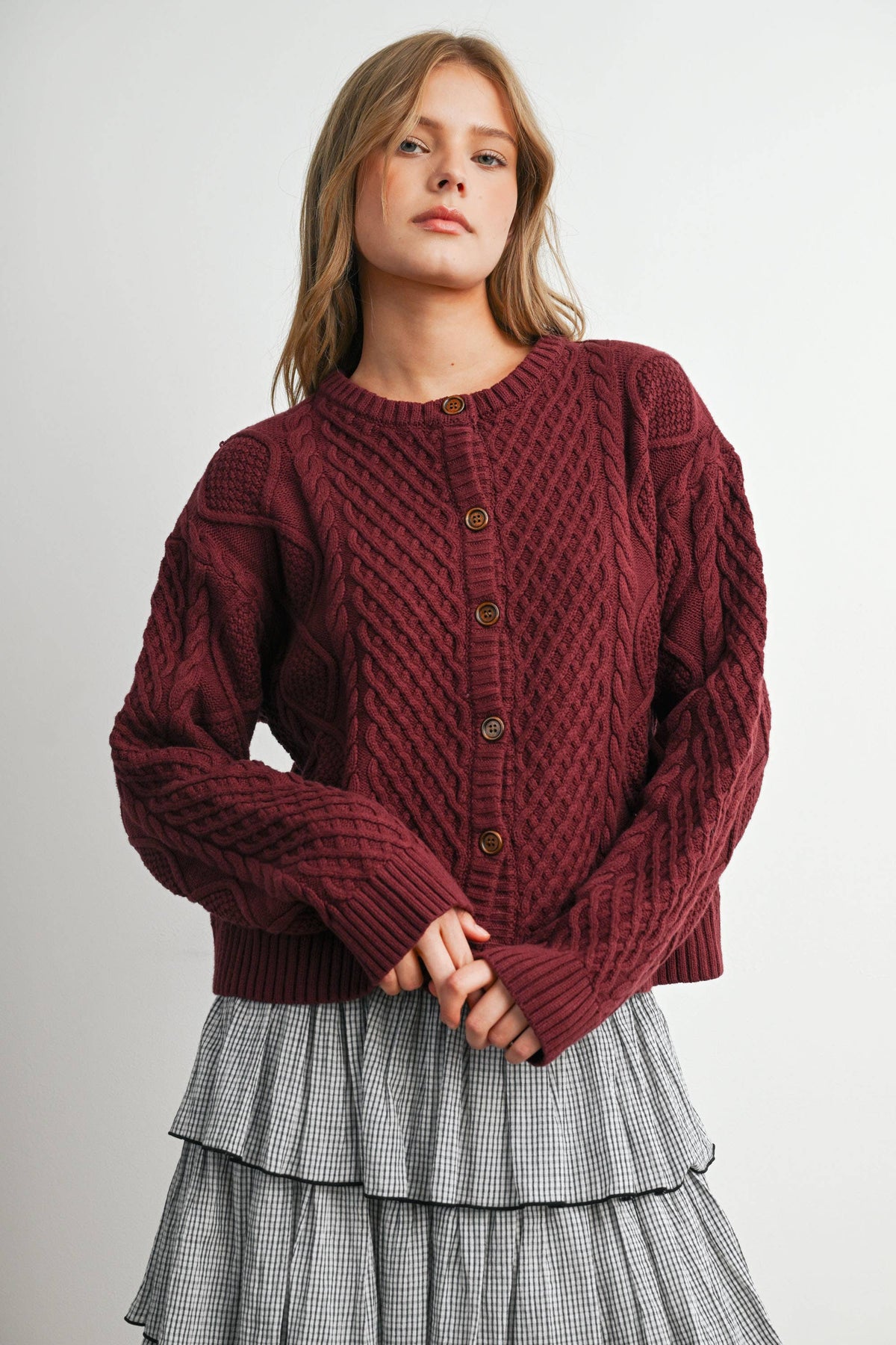 Emerald Green Cable Knit Cardigan