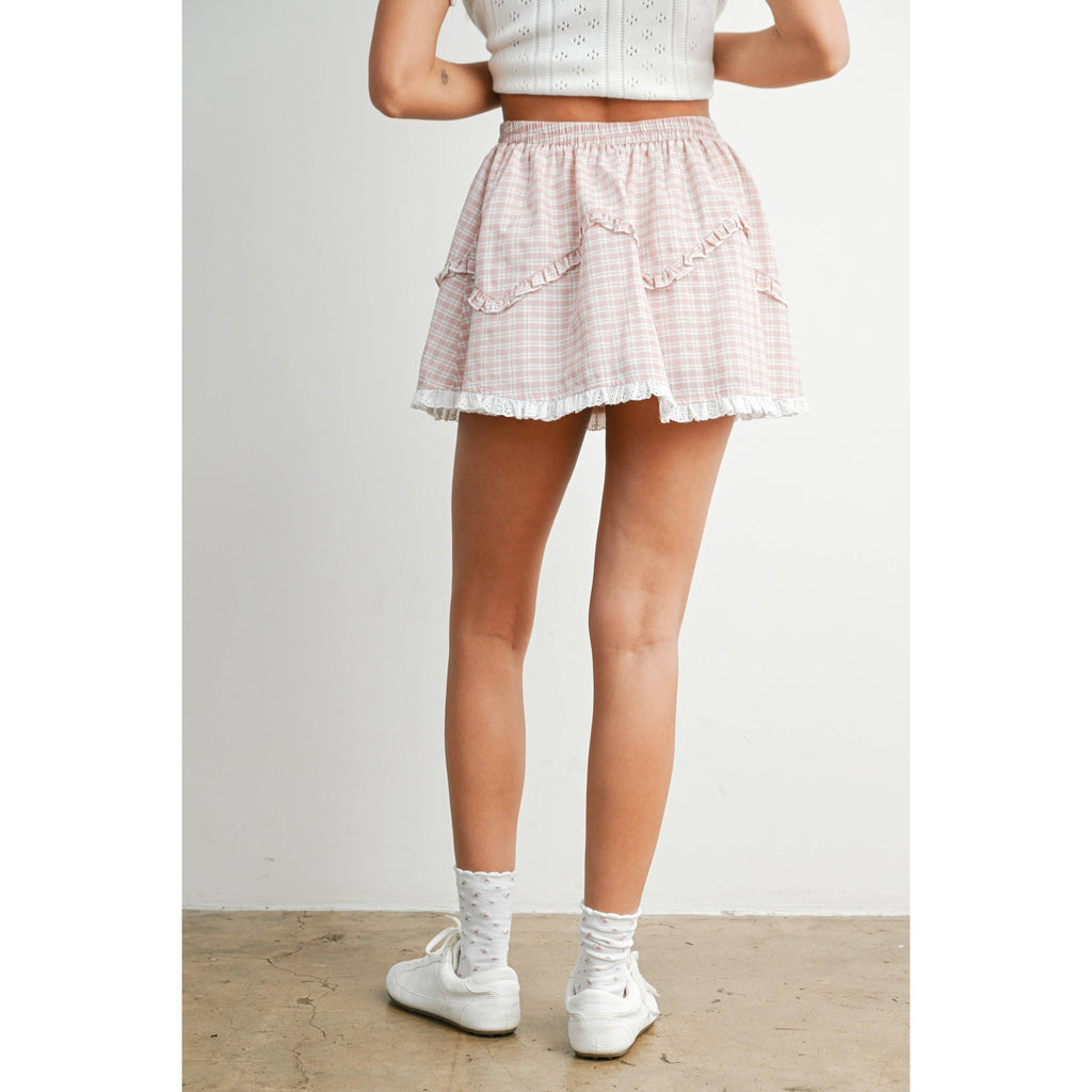Vintage Check Mini Skirt with Lace Trim