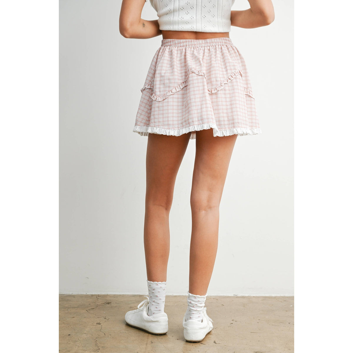 Vintage Check Mini Skirt with Lace Trim