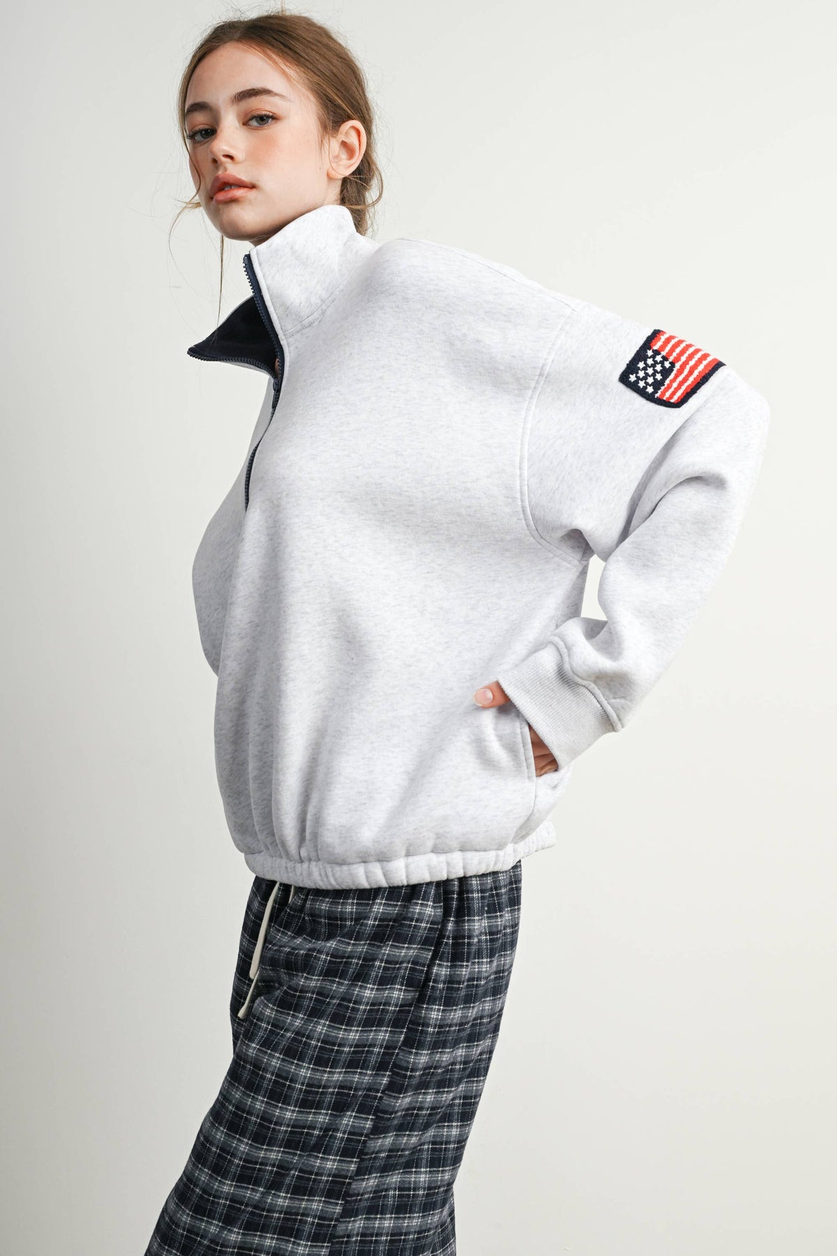 Heather Flag-Patch Half-Zip Pullover