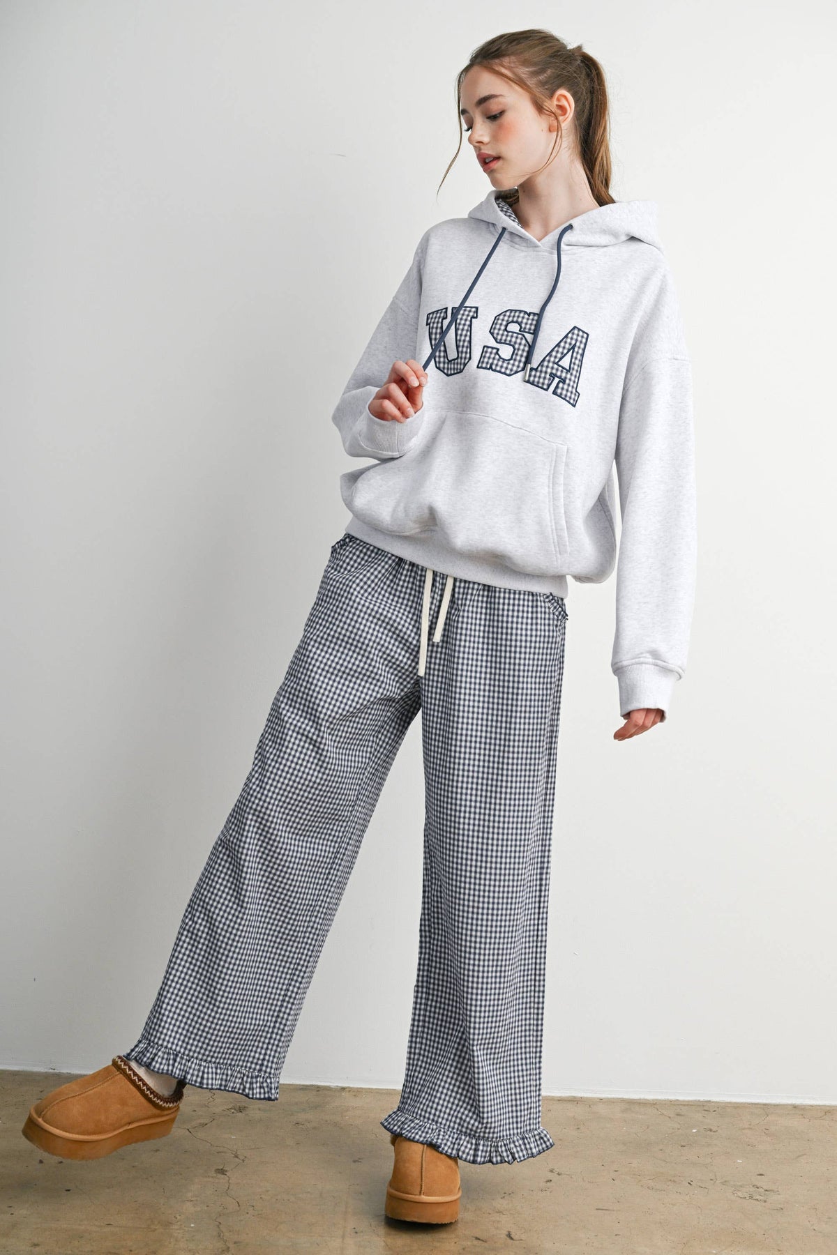 USA Graphic Gingham Lined Hooded Sweatshirt