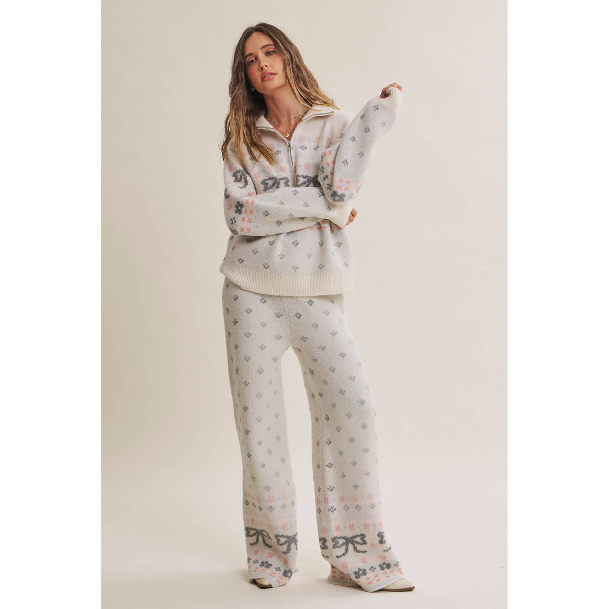 Nordic Bow Fair Isle Jacquard Wool Blend Sweater Pants