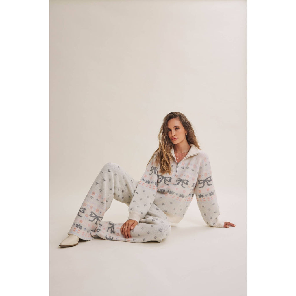Nordic Bow Fair Isle Jacquard Wool Blend Sweater Pants