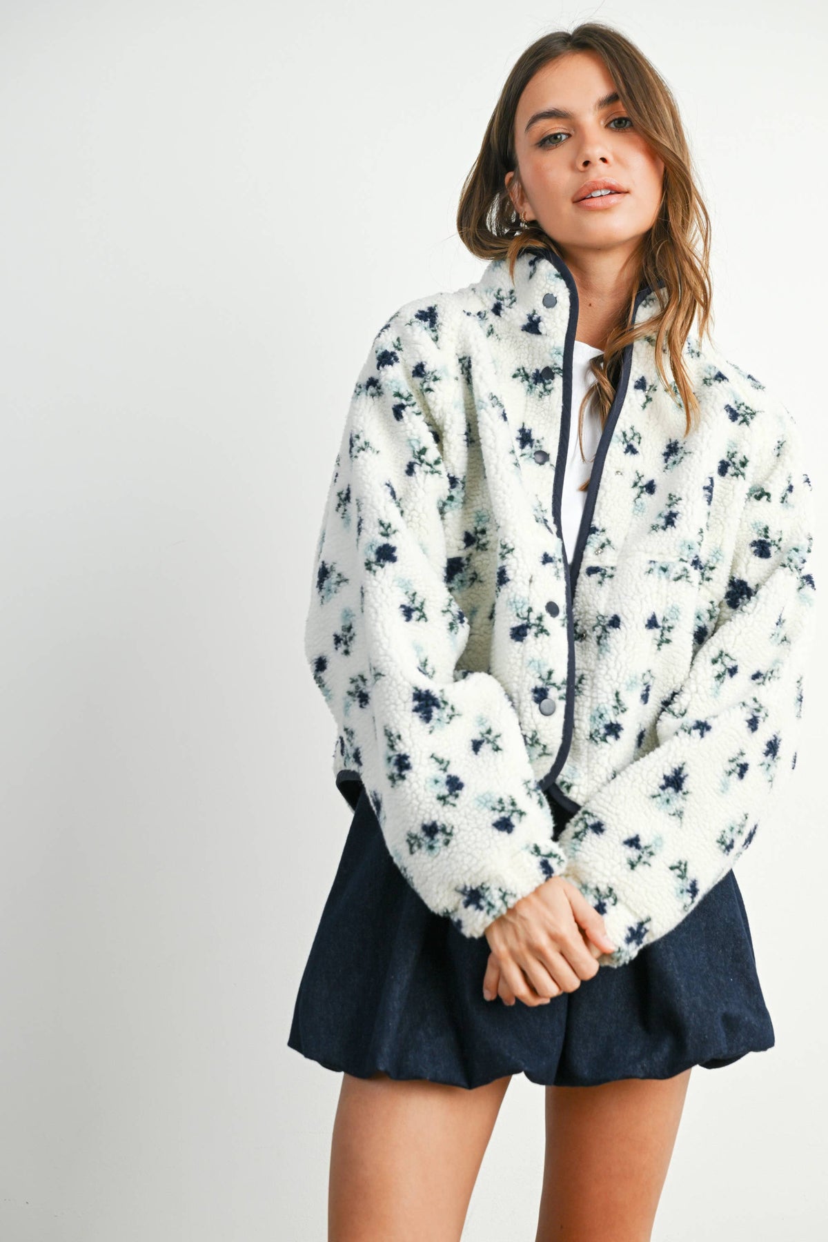 The Willow Floral Sherpa Fleece Snap Jacket