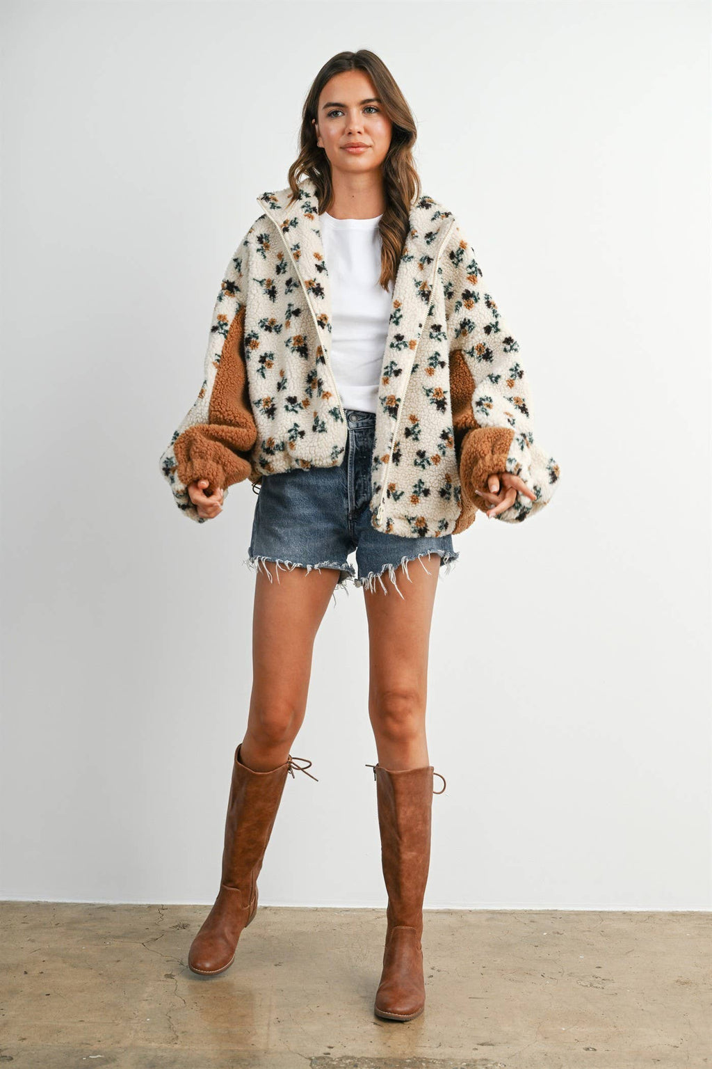 Bluebell Floral Sherpa Fleece Zip Jacket