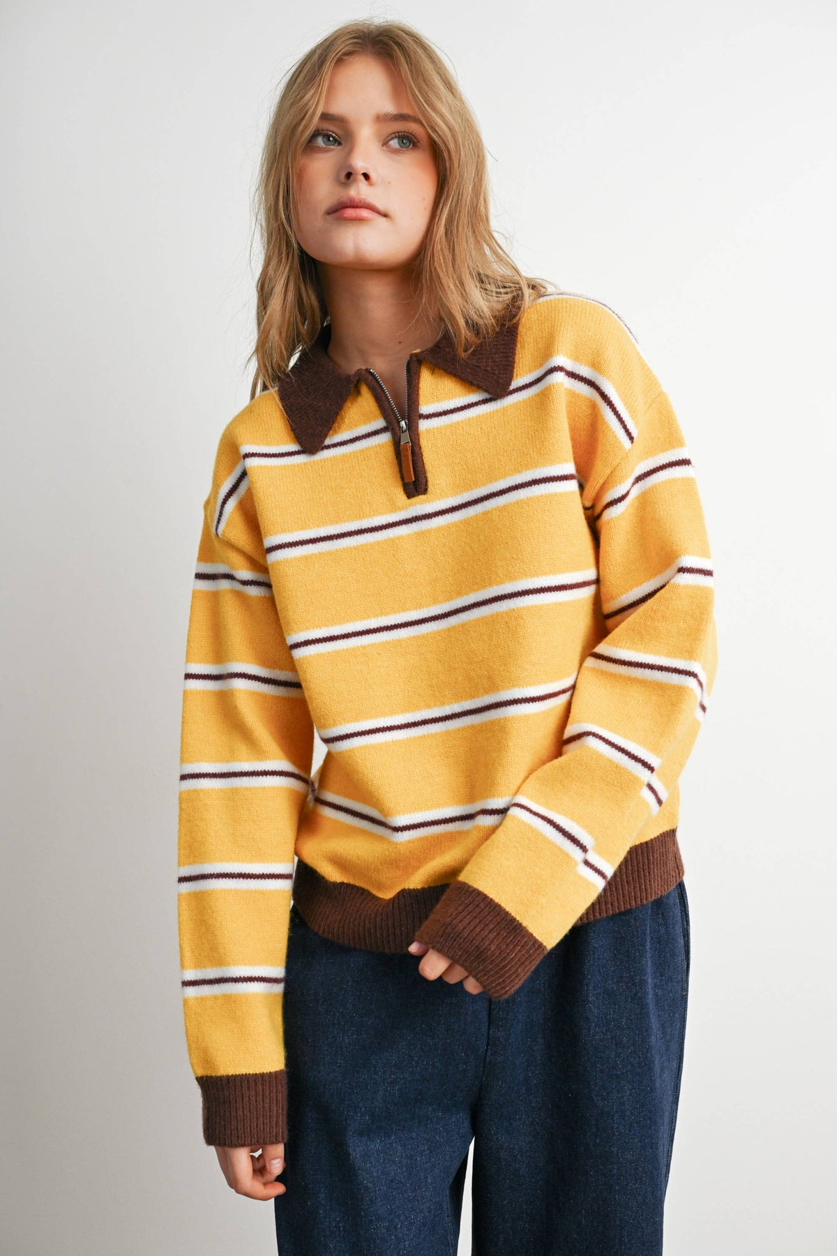 Retro Stripe Quarter-Zip Sweater