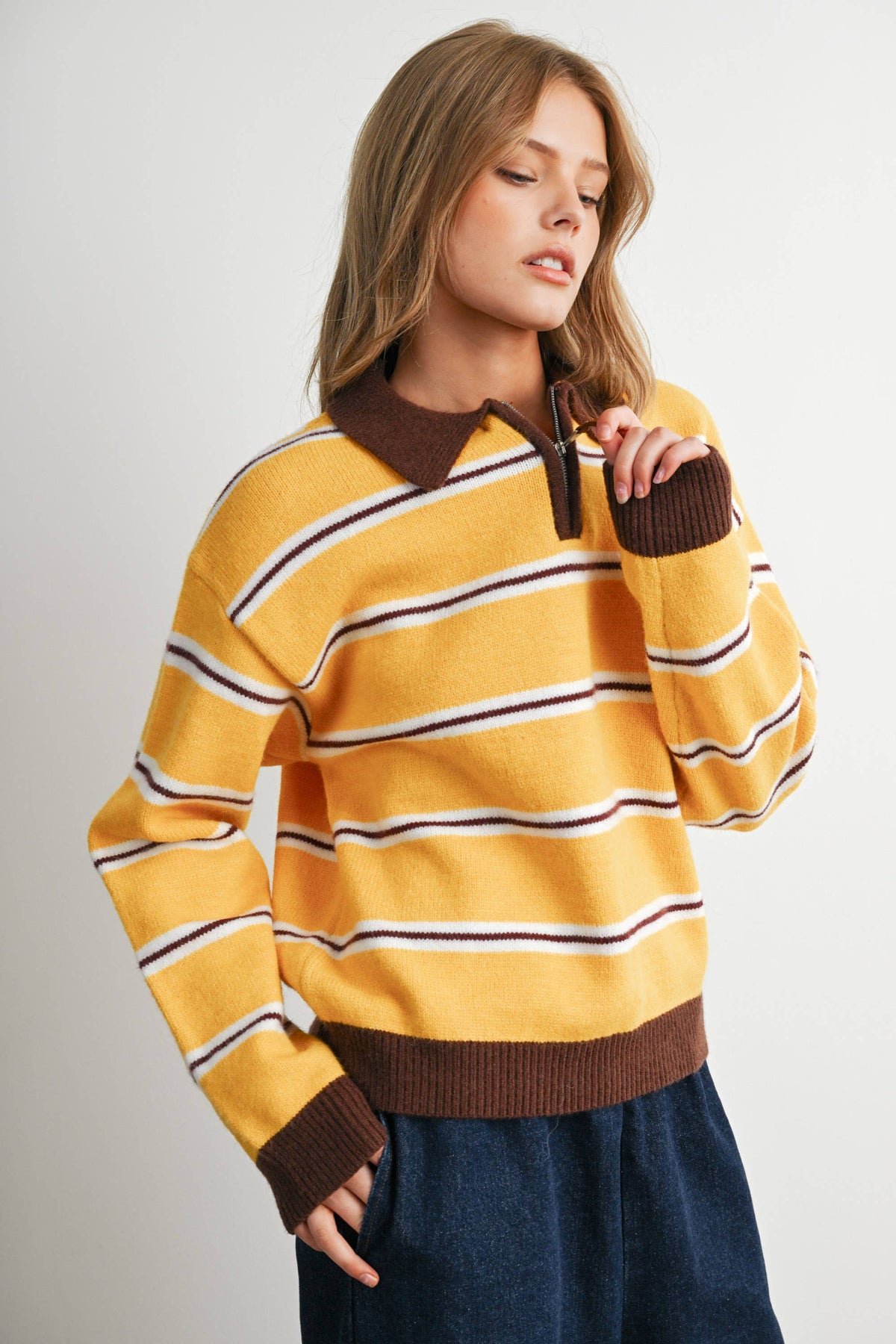 Retro Stripe Quarter-Zip Sweater