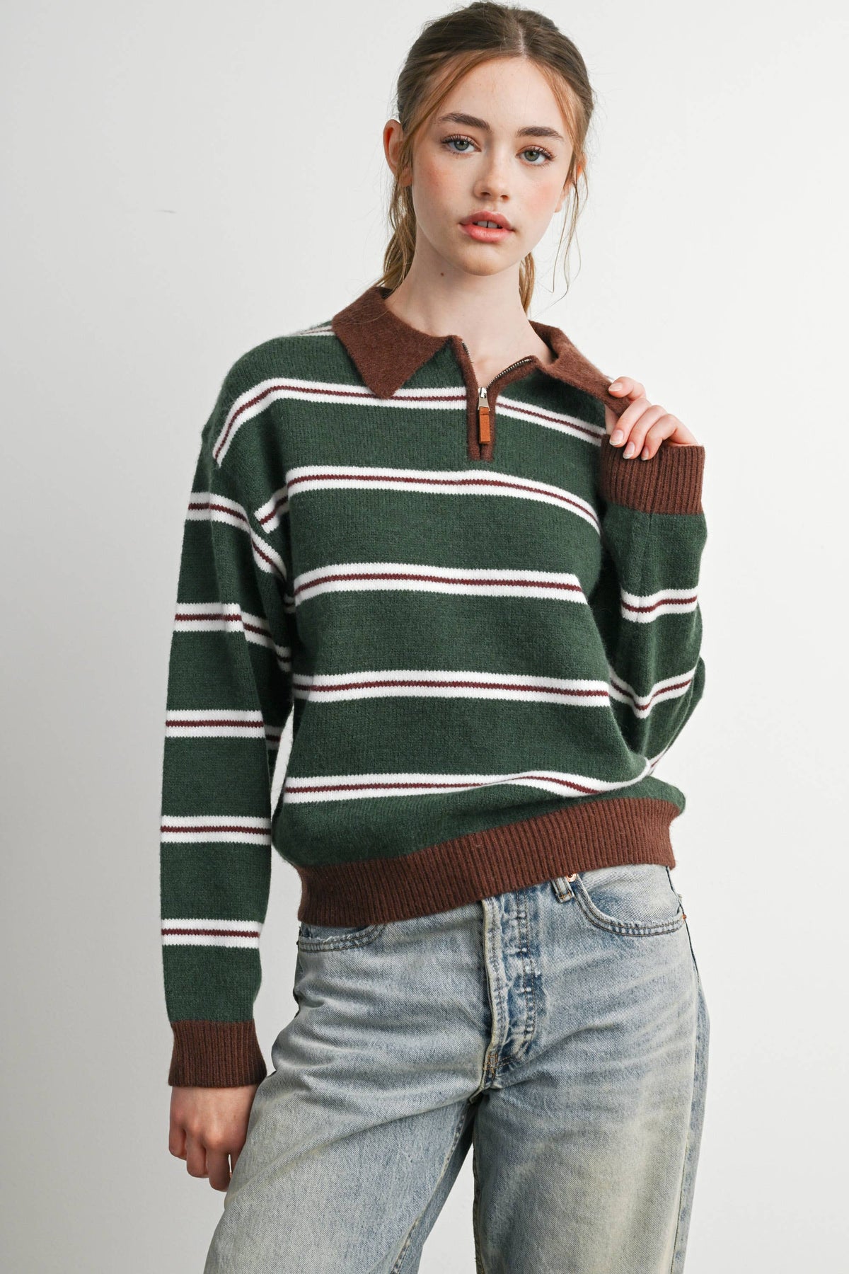 Retro Stripe Quarter-Zip Sweater
